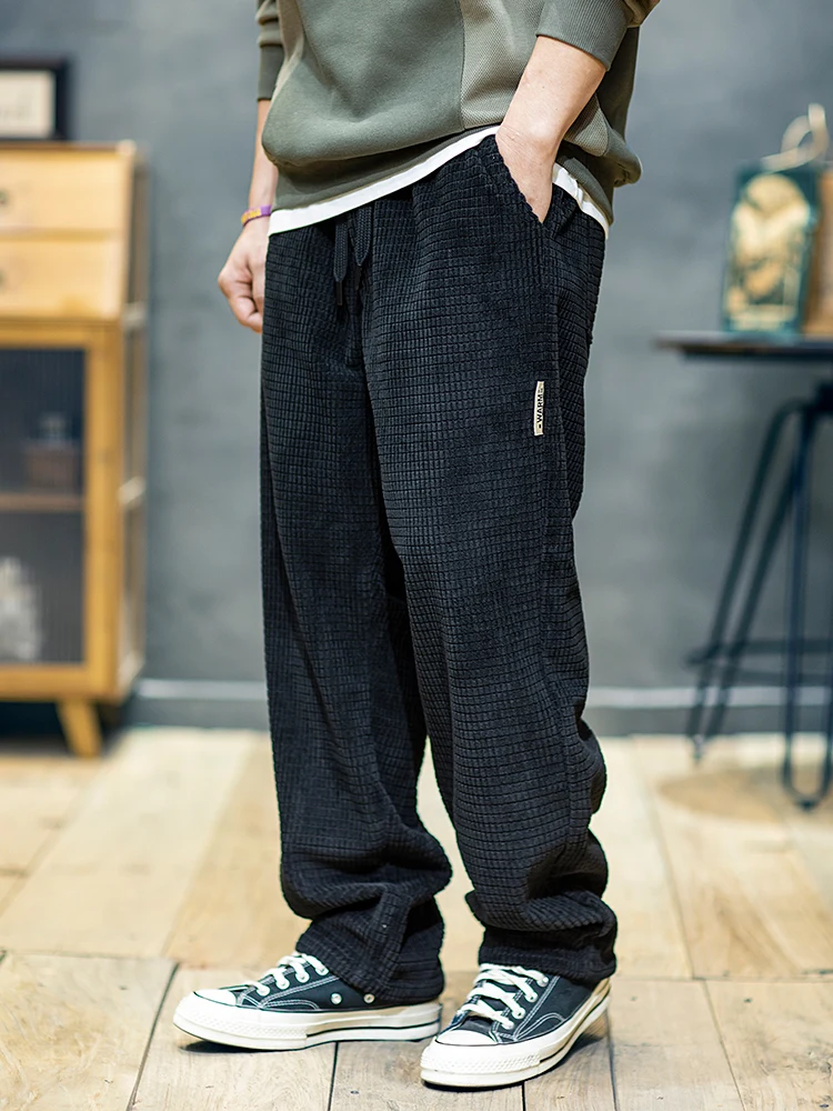 Corduroy Men's Casual Pants Spring Loose Trendy Large Size Drawstring Wide Leg Straight Tube Pants Fashionable Straight Leg