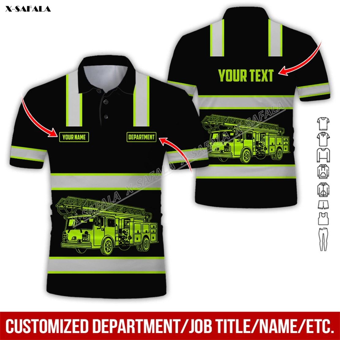 Love Firefighter Crane Truck 3D Printed Reflection Men Adult Polo Shirt Short Sleeve Top Tee Breathable Uniform Workwear Safety