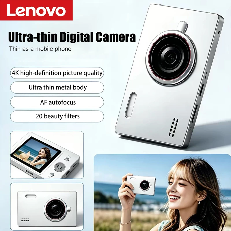 Lenovo Ultra Thin CCD Digital Camera 80 MP High-definition 20 Filters AF Focusing Card Vlog Recording Camera Student Gift