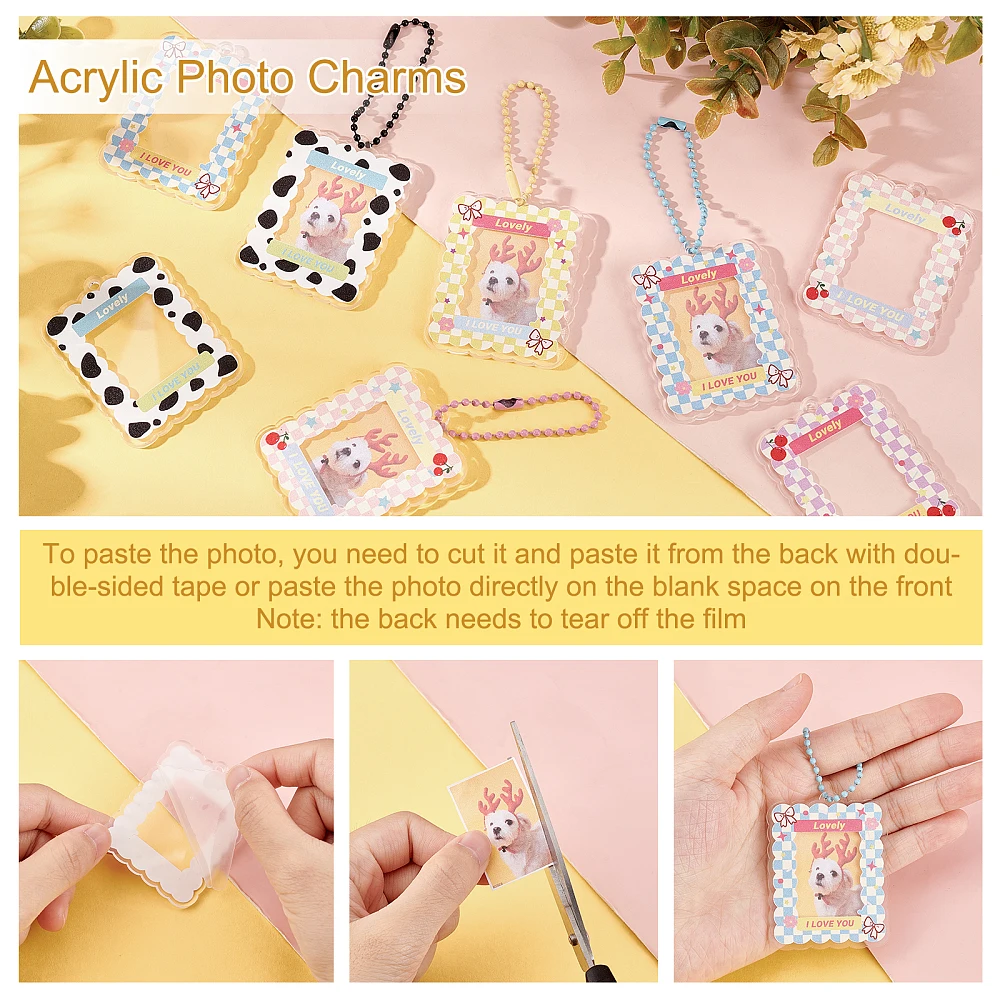 20Pcs 5 Style Acrylic Photocard Sleeve Keychain with Iorn Ball Chains Rectangle Mixed Color 104mm Hole: 3mm 4Pcs/style
