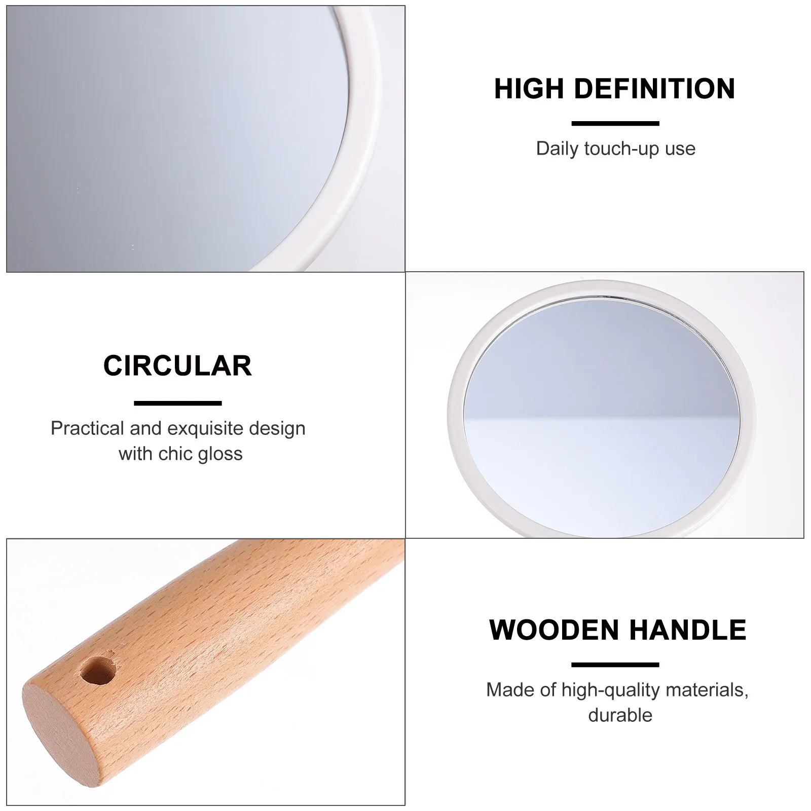 Wood Handle Makeup Mirror Handheld Barber Mirror Portable Salon Makeup Tool Clear Reflective Surface for Travel
