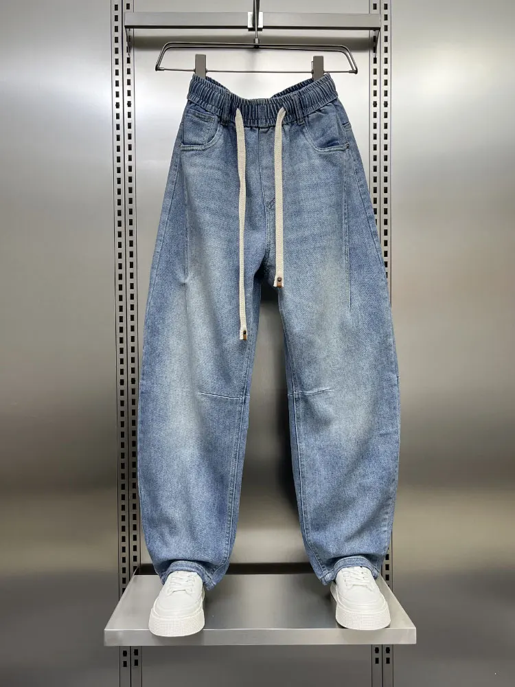 

Spring Season Men's Vintage Waed Blue Denim Jeans Loose Faion Straight Leg Wide Leg Pants Trendy Large Size Harlan Trousers