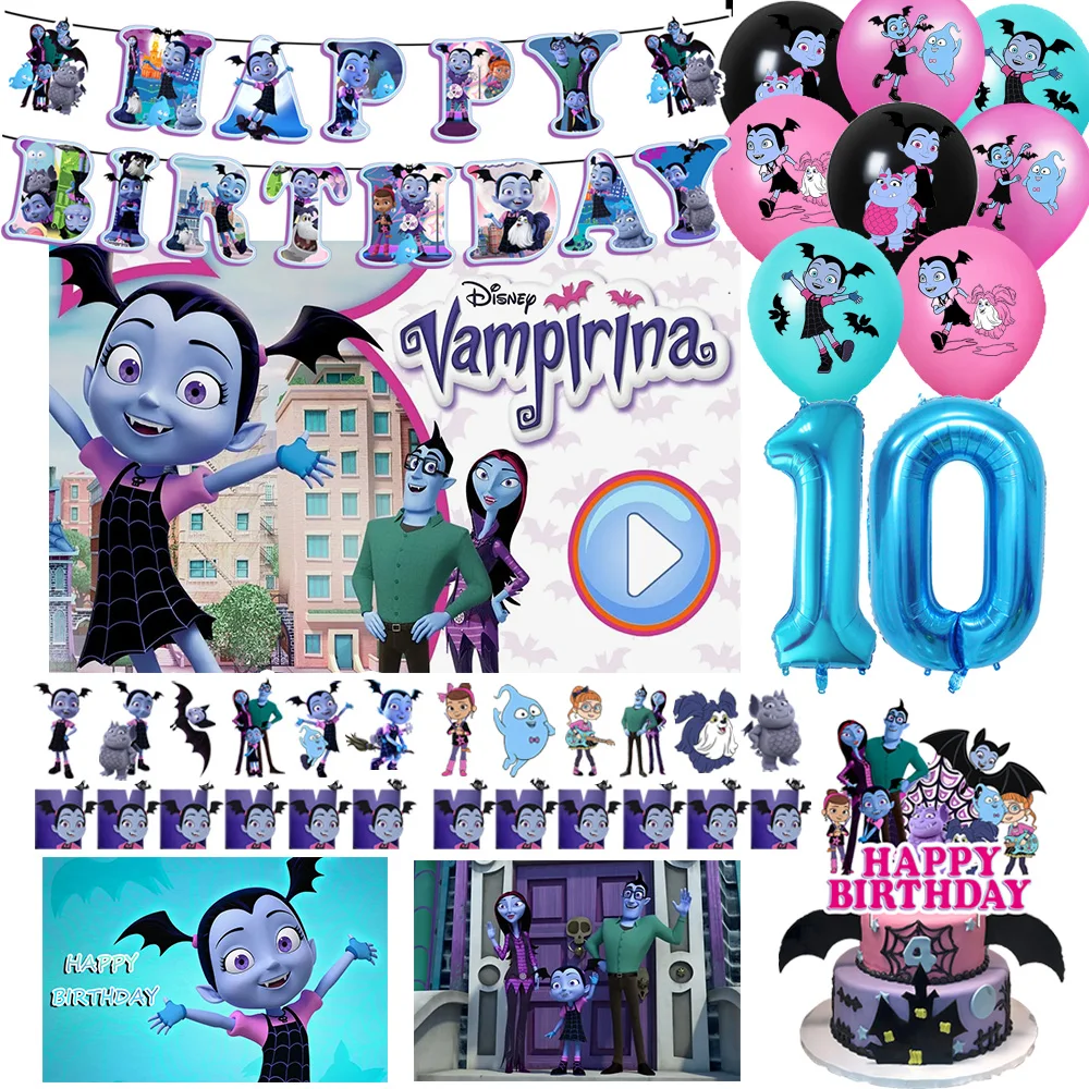 

Cartoon Vampirina: Teenage Vampire Theme Birthday Party Decorations Number Balloon Background Banner Cake Topper Party Supplies