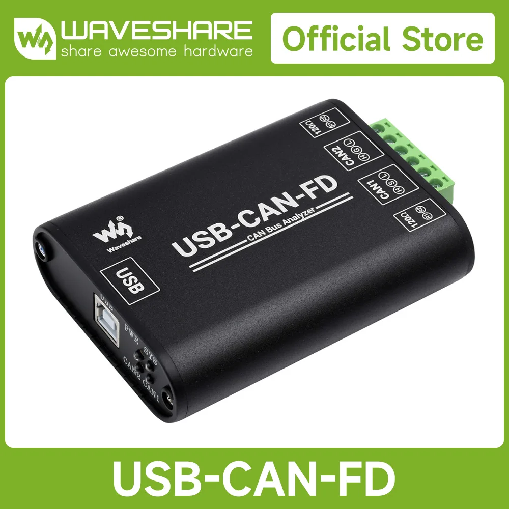 Waveshare Industrial Grade CAN/CAN FD Bus Data Analyzer, CAN/CAN FD Bus Communication Interface Card,  USB To CAN FD Adapter