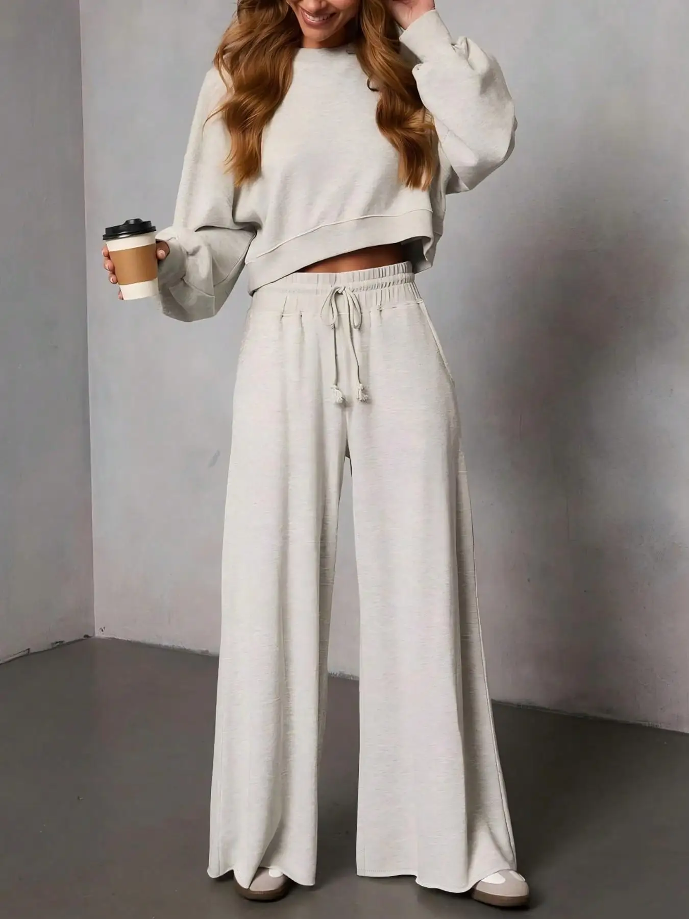 Spring/Summer 2026 Casual Wide Leg Pure Color Belted Trousers for Women Comfortable Loose Fit Drawstring Pants in European And A
