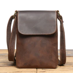 Genuine Leather Retro Sling Crossbody Bags Men Phone Key Organizer Bag Wallet Men's Flip Magnetic Buckle Shoulder Bag