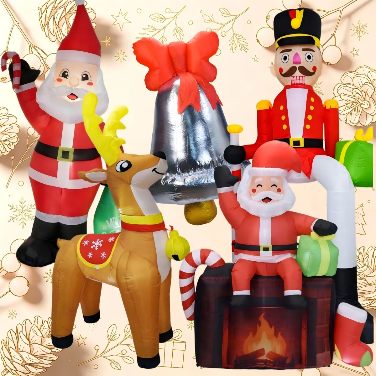 Christmas Inflatable Toys Waterproof Outdoor Lawn Holiday Party Home Decor Multiple Styles LED Blow Up Yard Decorations