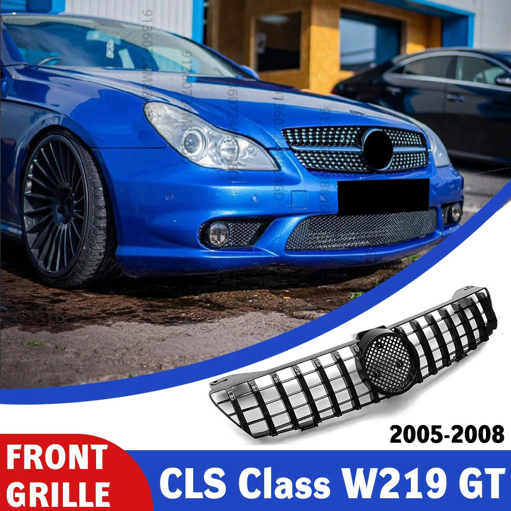 

Replacement Front Bumper Grille Cover for Mercedes CLS-Class W219 2005 2006 2007 2008 CLS350 Direct Fit Gloss Black