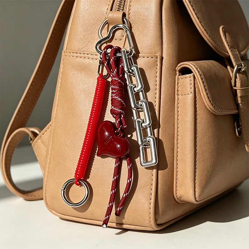 Bag Keyring Braided Keychains Women with Spring Rope Key Chain Red Heart Hanging Decorations Bag Charm Luxury Gift view 2