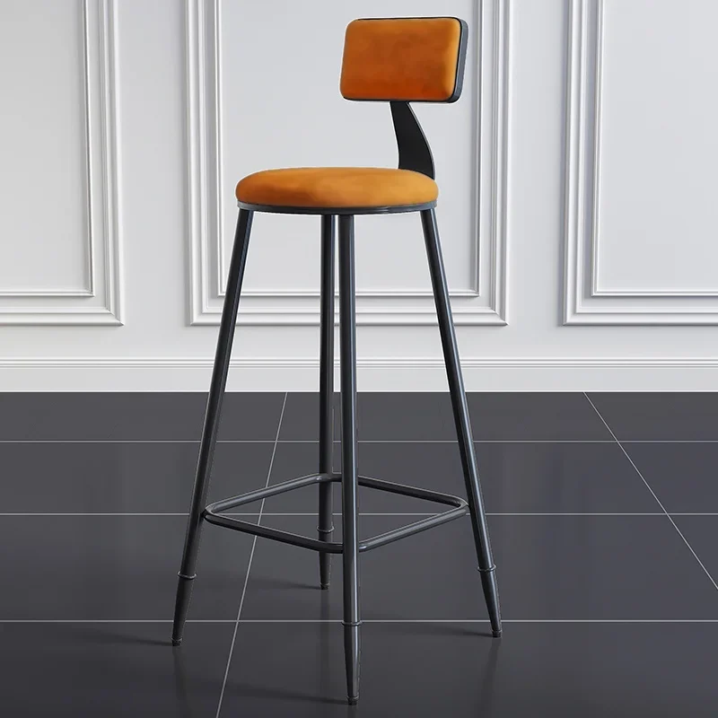 Modern Industrial High Stool: Solid Wood Iron Bar Chair with Backrest, Silk Smooth Suede, Stylish Seating