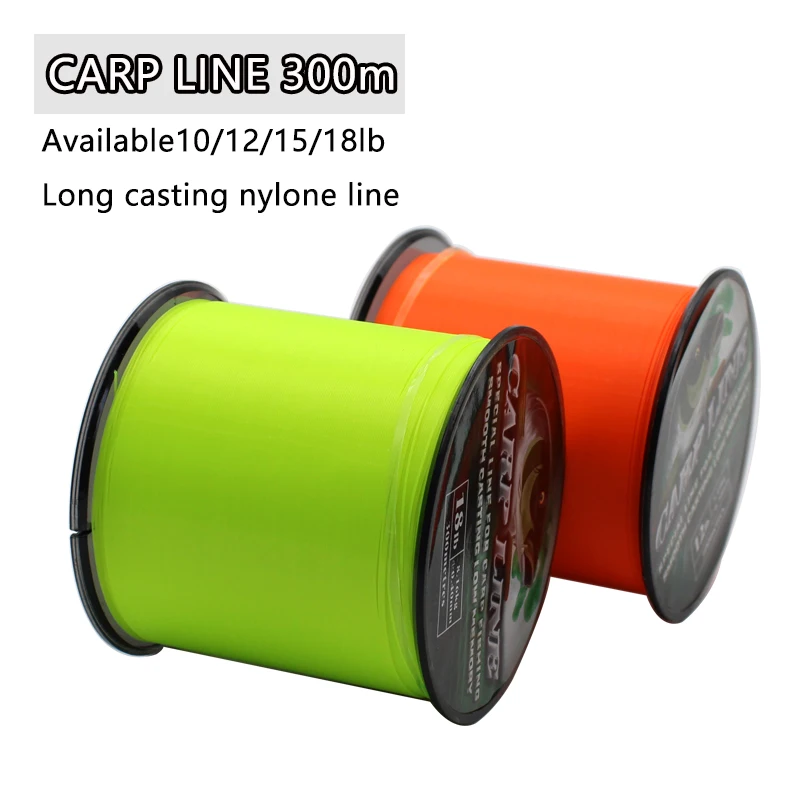 

300M Carp Fishing Orange And Green Nylon Fishing Line Great Abrasion Resistance High Knot Strength For Carp Fish Terminal Tackle