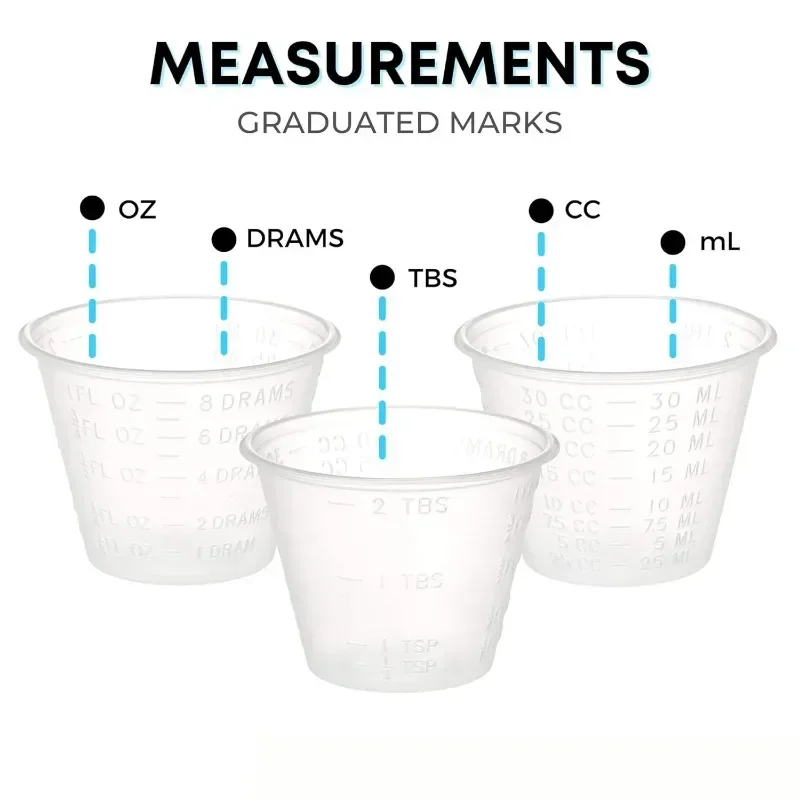 Disposable Graduated Plastic Medicine Cups - For Mixed Pills, Medication Measuring, Resin Mixing, Mouthwash