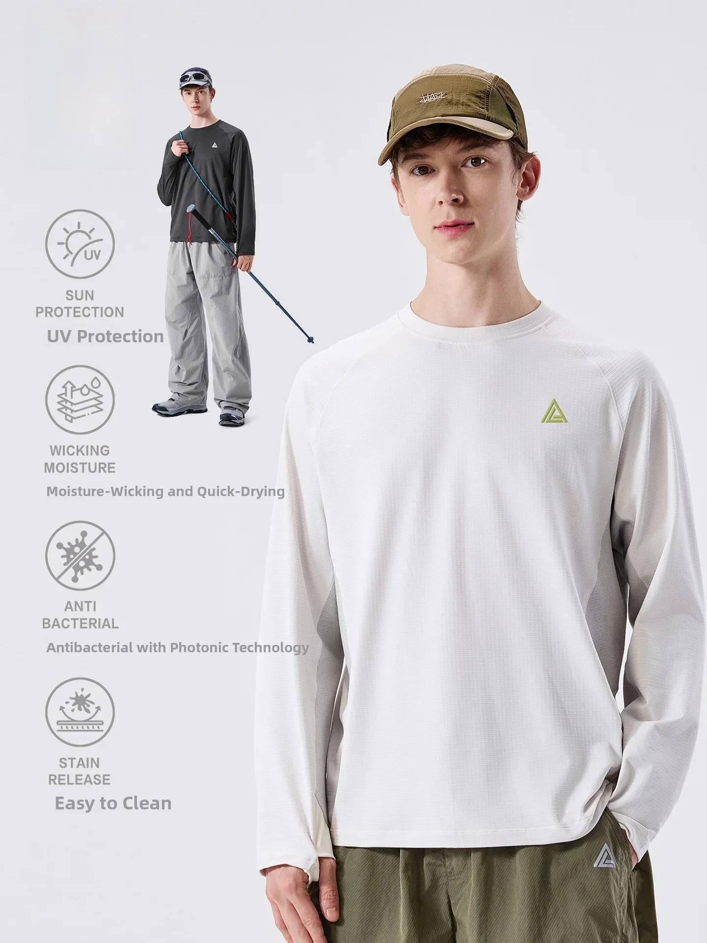 LAZY DAY Outdoor Quick Dry Long Sleeve T-Shirt Men's Moisture Wicking Cool Feeling Sports Top Polyester Fiber Standard Fit