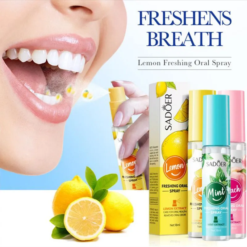 

18ML Breath Freshener Spray Lemon Mint Peaches Flavor Artifact Female Male Portable Breath Kissing Mouth Spray Cleaning Spray