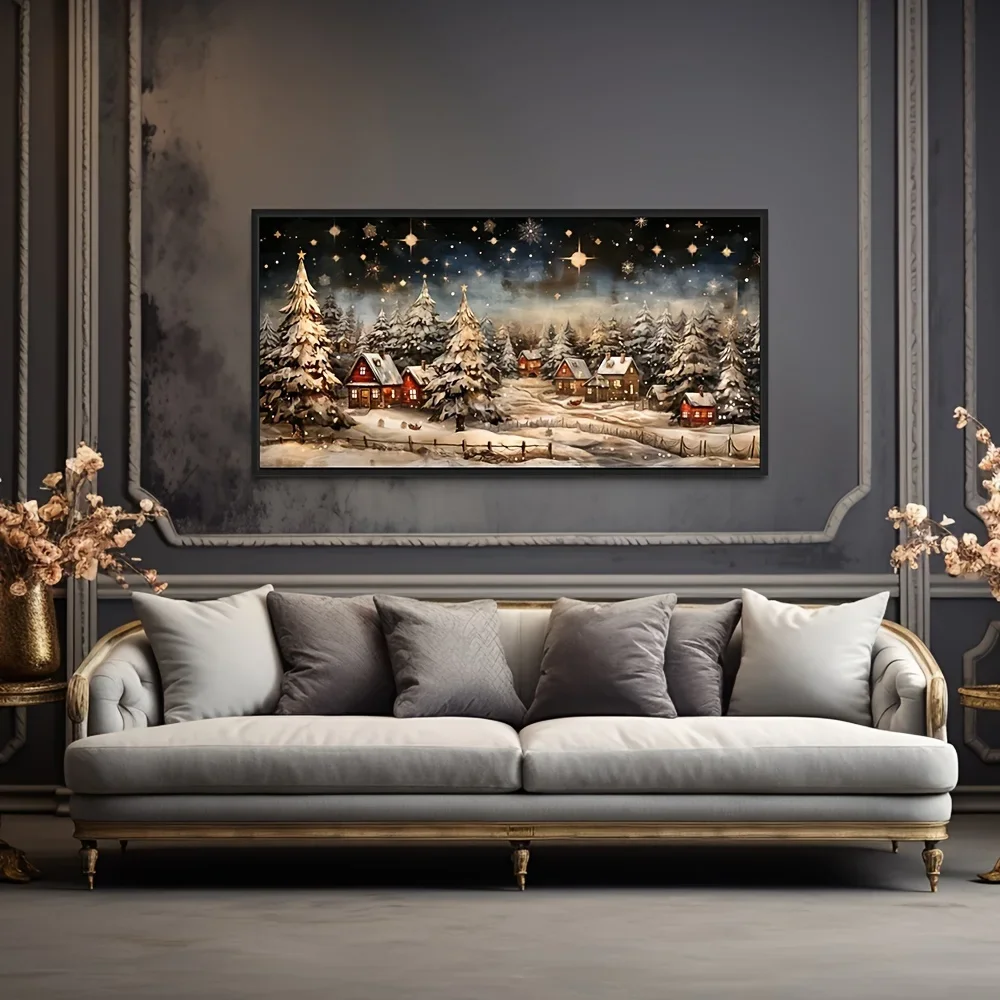 Multiple sizes 1pc frameless  Large size Canvas Painting,1 Piece Decorative Art Modern Gorgeous Christmas Snowflake Tree Scenery