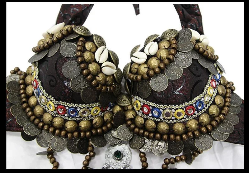 Damski biustonosz z koralikami regulowany biustonosz plemienny lub pas kostium taneczny brzucha kostium taneczny nowy kostium cygański