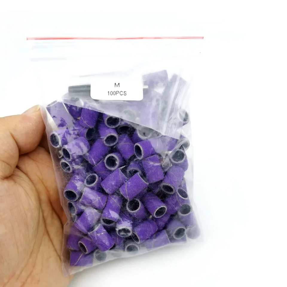 Hytoo-أربطة صنفرة بدون ماندريل مطاطي ، ملحقات لقمة مثقاب الأظافر ، إزالة الجل ، العناية بالأظافر ، أداة تلميع ، أرجواني ، من من من من كل كيس