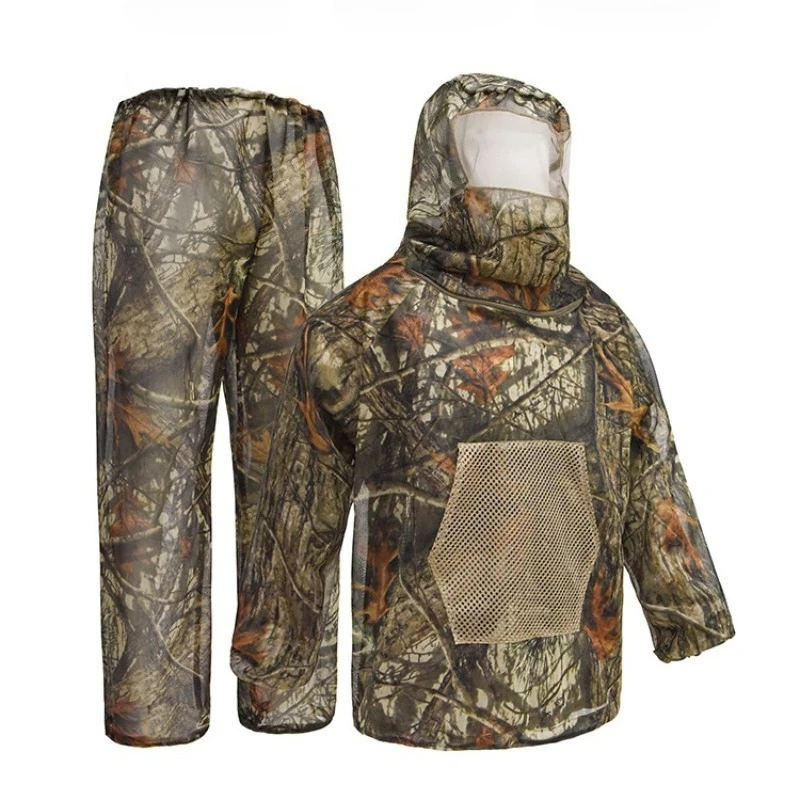 Camouflage Mosquito-Proof Camping Set: Breathable Mesh Hoodie Jacket , Pants for Hiking, Beekeeping & Fishing Jerseys