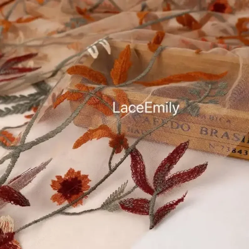 

High-end French lace fabric Gold flowers embroidery drapey tulle For Wedding Dress Bridal Veil Tutu dress Baby Dress 1 yards