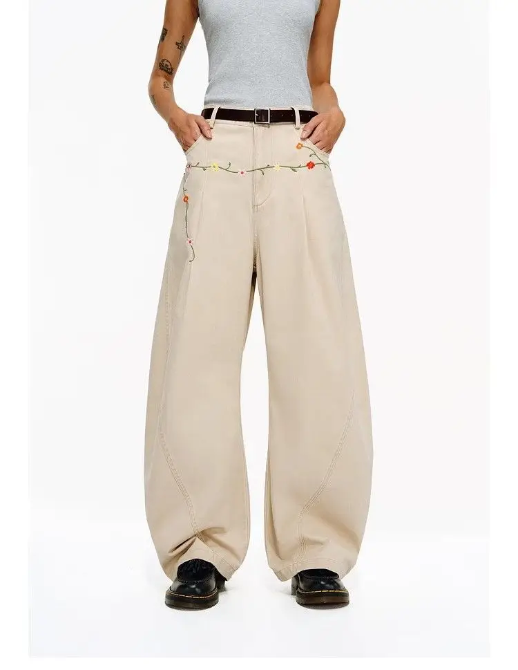 

Осень 202, женские винтажные мешковатые джинсы с вышивкой Y2k, Harajuku, джинсовые брюки 90-х годов, эстетические брюки 2000-х годов, одежда оверсайз