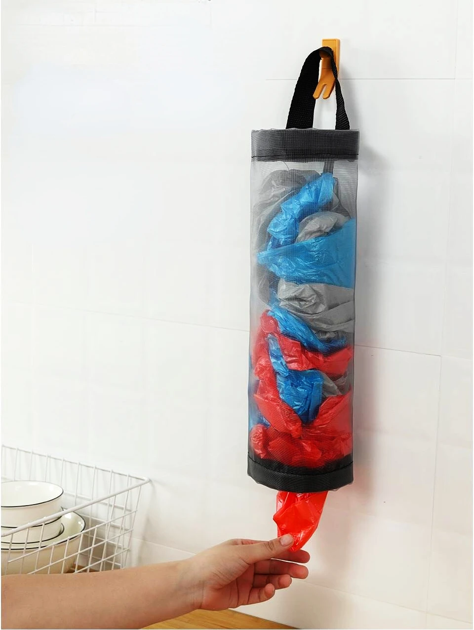 Hause Lebensmittel Tasche Halter Wand Halterung Kunststoff Tasche Halter Spender Hängende Lagerung Müll Müll Tasche Küche Müll Organizer – Detail 19