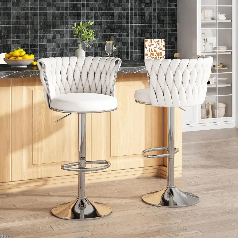 

Beige Bar Stools Set of 4, Velvet Counter Height Barstools Adjustable Swivel Bar Stools,Upholstered Kitchen Island Chairs