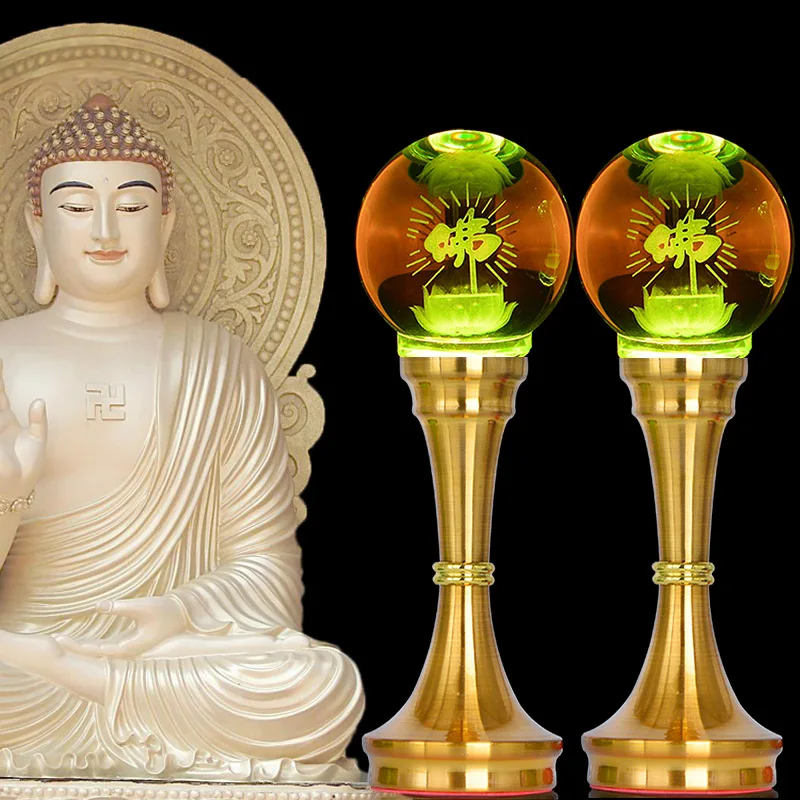 A Pair 2pcs Wholesale Buddhism supply HOME temple altar Buddhist worship 7 colour crystal Plug-in buddha Light  20cm or 27cm