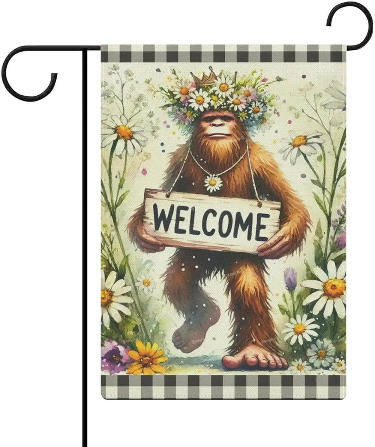 Bigfoot Flowery Sasquatch Garden Flag 28x40 Inch Double Sided Waterproof Polyester Seasonal Yard Banner Holiday Porch Decor  yyi
