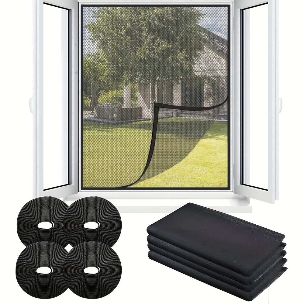 4Pcs Self-Adhesive Window Mosquito Nets Invisible Mesh Easy to Install Protective Window Screen for Bedroom Anti-Insect Curtains