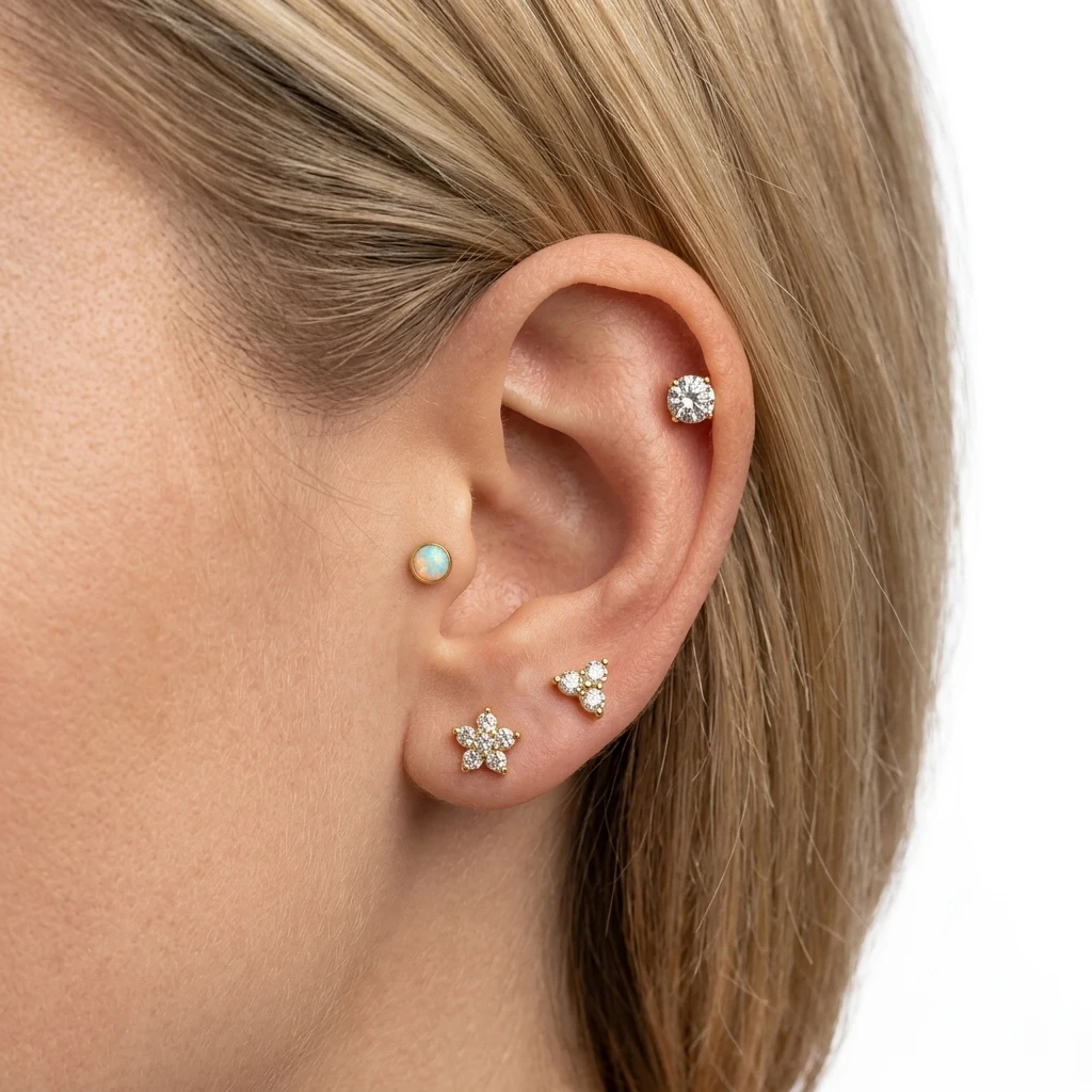 EVISPOL 18G Edelstahl Ohrstecker ohne Gewinde mit flacher Rückseite für Frauen, hypoallergen, CZ Knorpel-Labret-Piercing-Schmuck – Detail 2