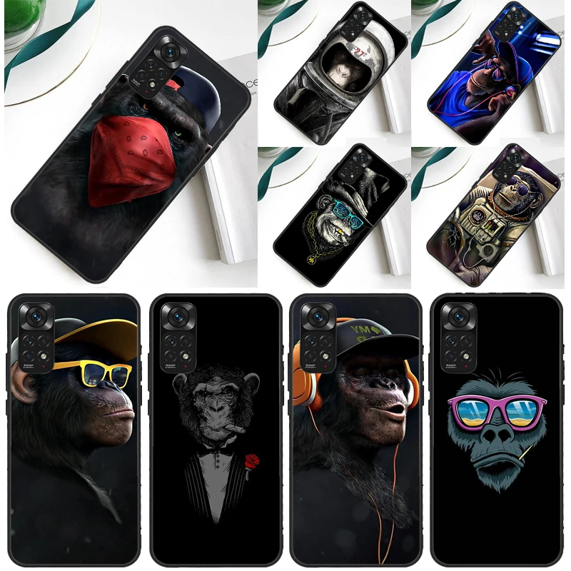 Funny Thinking Monkey With Headphone Case For Xiaomi Redmi Note 12 11 10 9 8 Pro 9S 10S 11S 12S Redmi 12C 9A 9C 10A 10C Coque