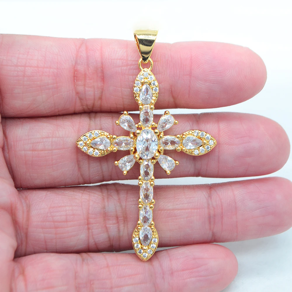 High Quality Black Cubic Zirconia Women Fashion Gold Color Flower Cross Pendant Jewelry