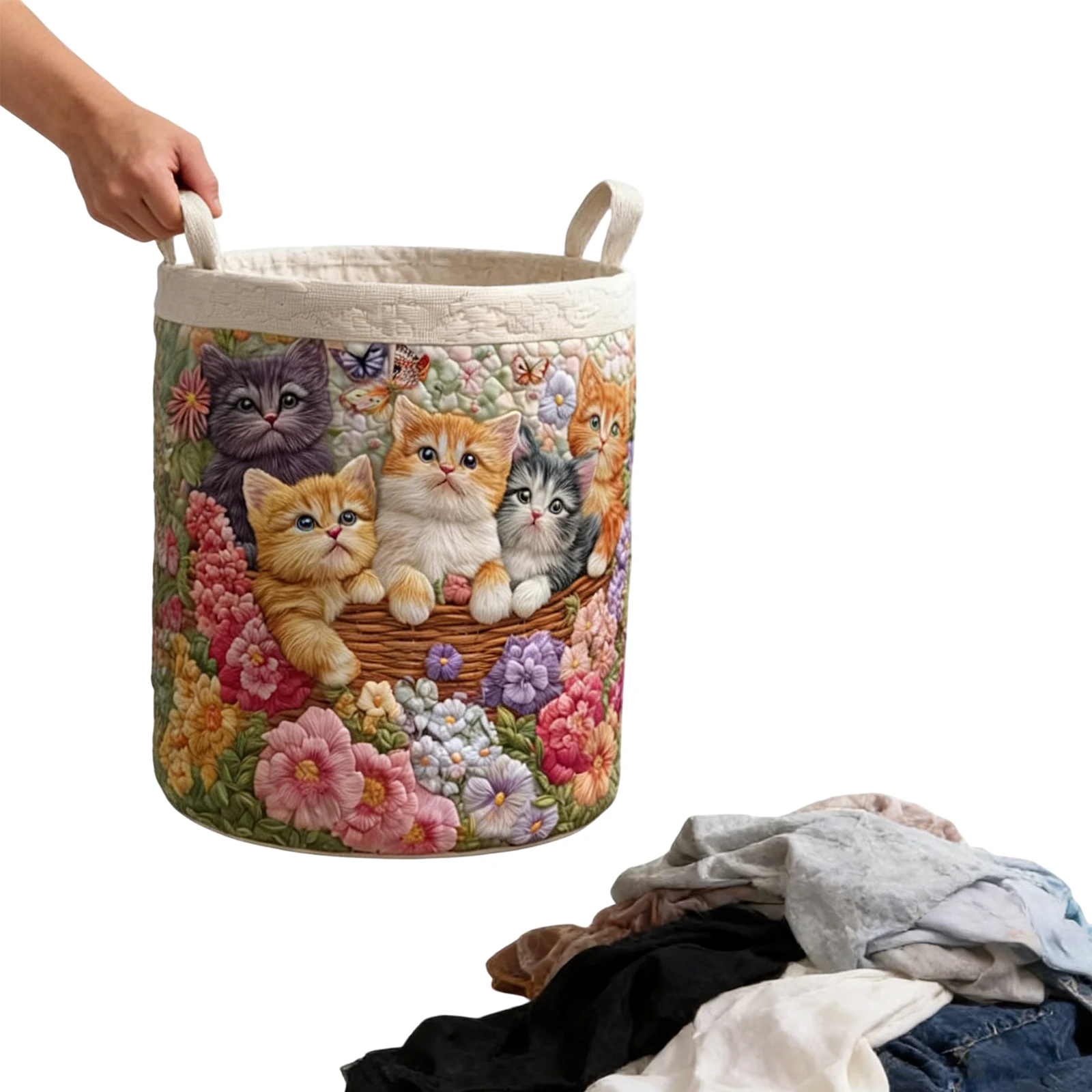 

Boho Fabric Floral Storage Hamper with Handle Portable Clothes Storage Basket Large Capacity for Nursery Bedroom Laundrys Room