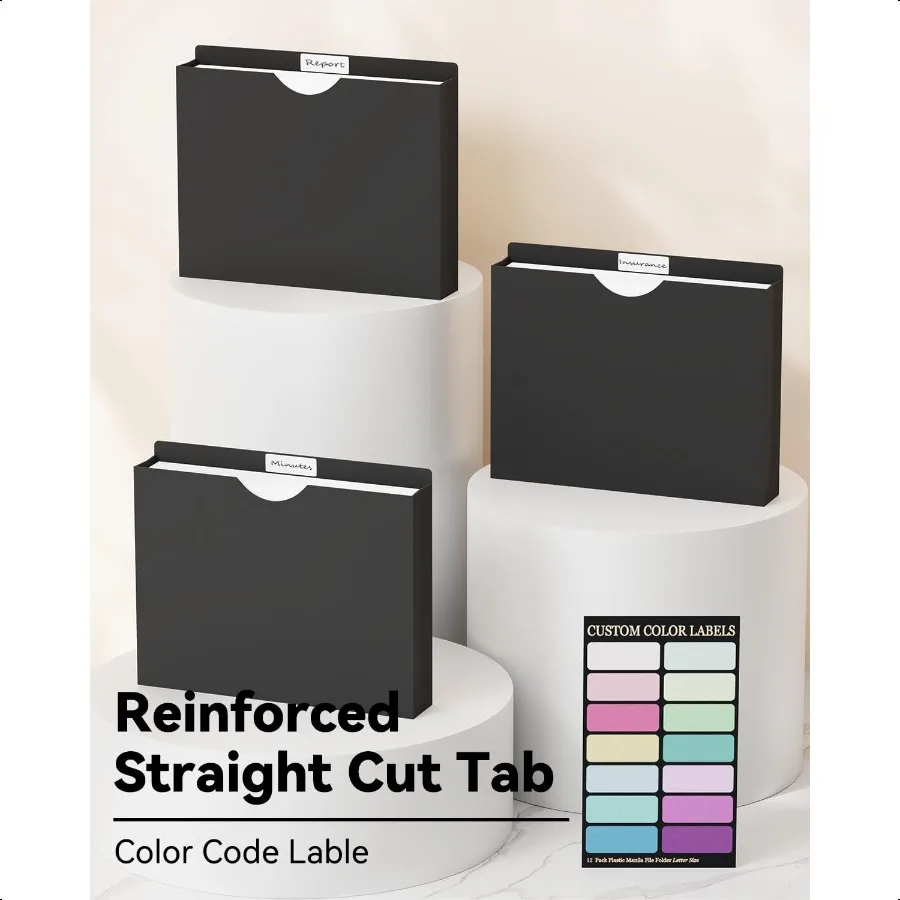 2 Inch Plastic File Jackets Manila File Folders Letter Size Heavy Duty Expanding File Folders Expansion Pocket Reinforced Strai