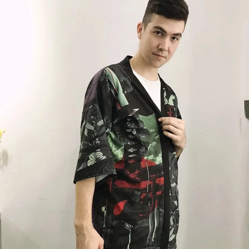 Kimono Geisha 2026, Kimono Japonés Masculino Harajuku, Cárdigan de Cosplay, Ropa Urbana Japonesa, Yukata Masculina, Haori, Obi, Kimono para Hombre XJDBY