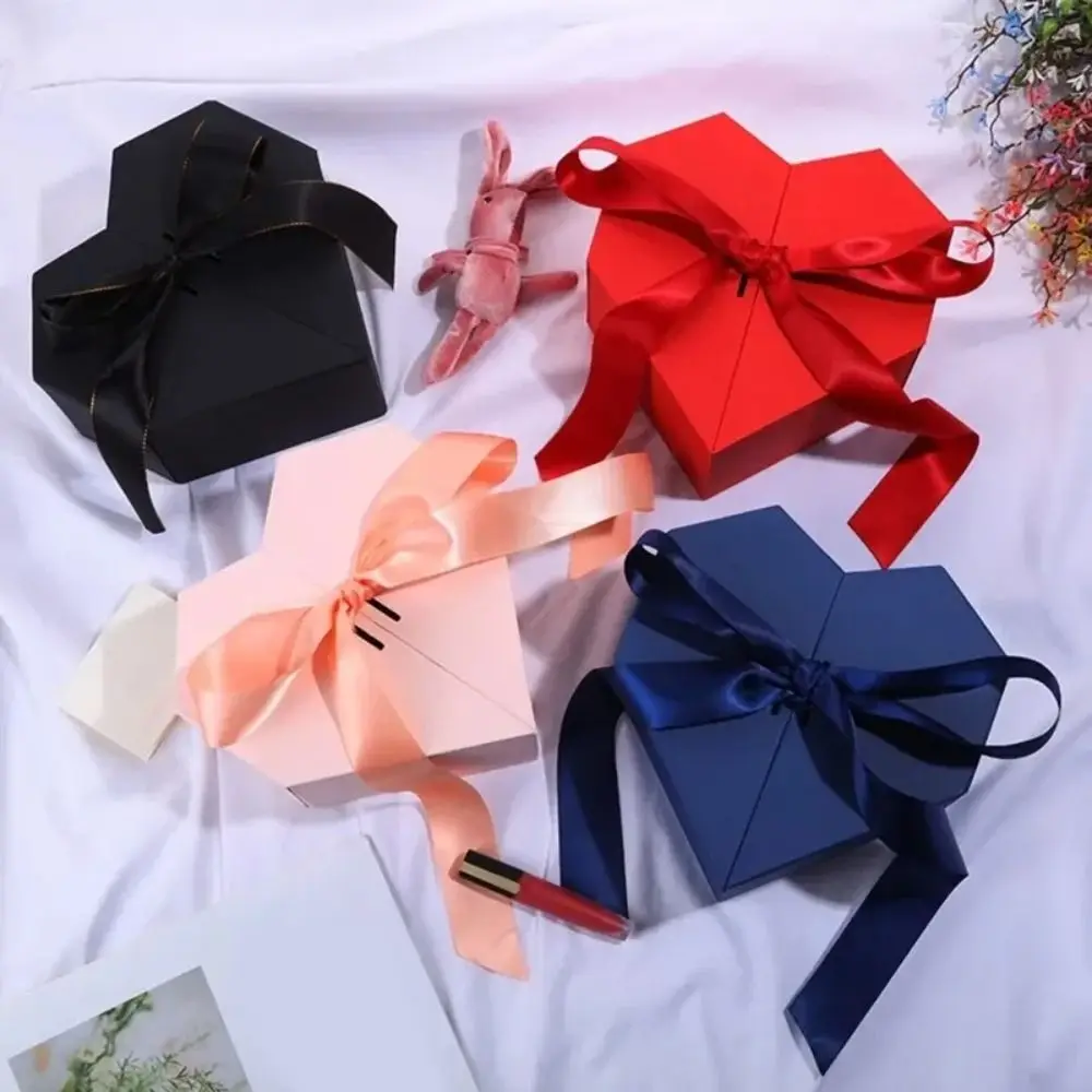 Heart Shaped Gifts Box Gifts Double Door Florist Box Gift Case Valentines Day Bows Packaging Box Wedding Anniversary image 3