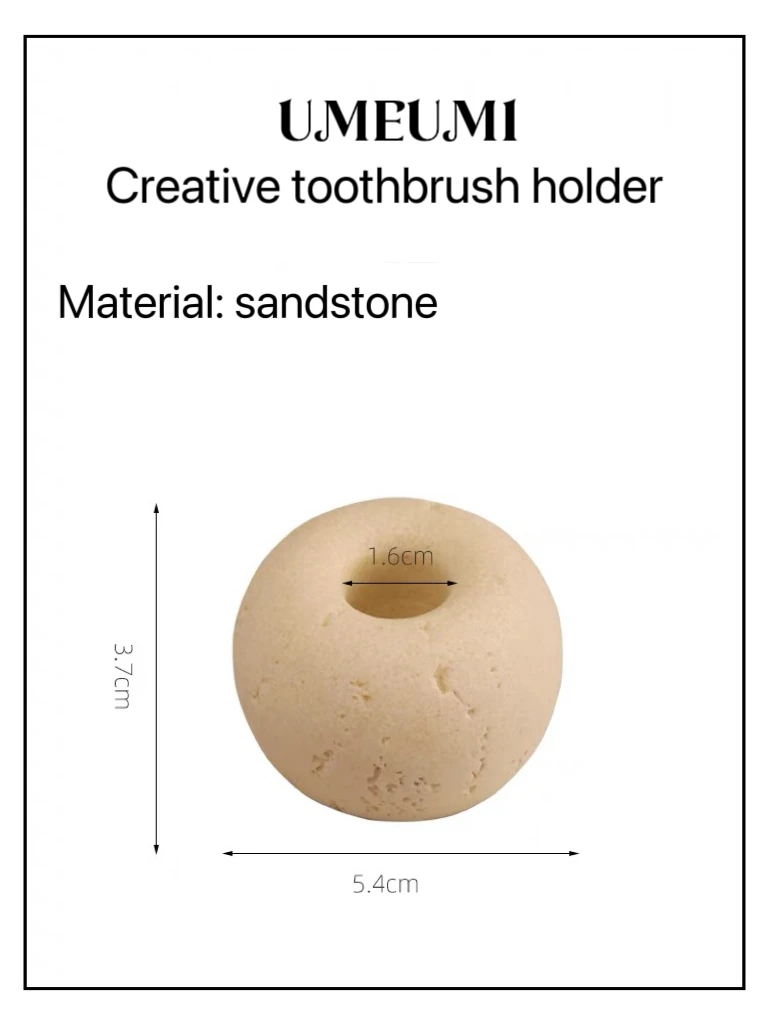 UMEUMI Modern Light luxury Creative Travertine Stone Yellow Toothbrush Holder Case Makeup brush Holder Bathroom Cute Beige decro