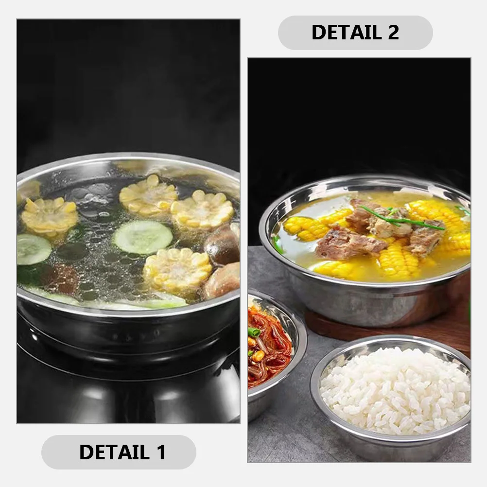 

4Pcs Stainless Steel Soup Basin Large Deep Mixing Bowl Salad Kitchen Vegetable Basin Household Buffet Tray Buffet Server Tray