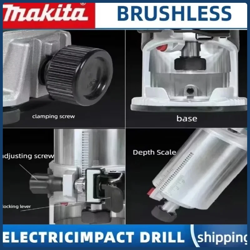 Oryginalna bezszczotkowa frezarka Makita DRT50, akumulatorowa maszyna do przycinania, bezprzewodowe narzędzie do rowkowania, frezowania, obróbki drewna i grawerowania.