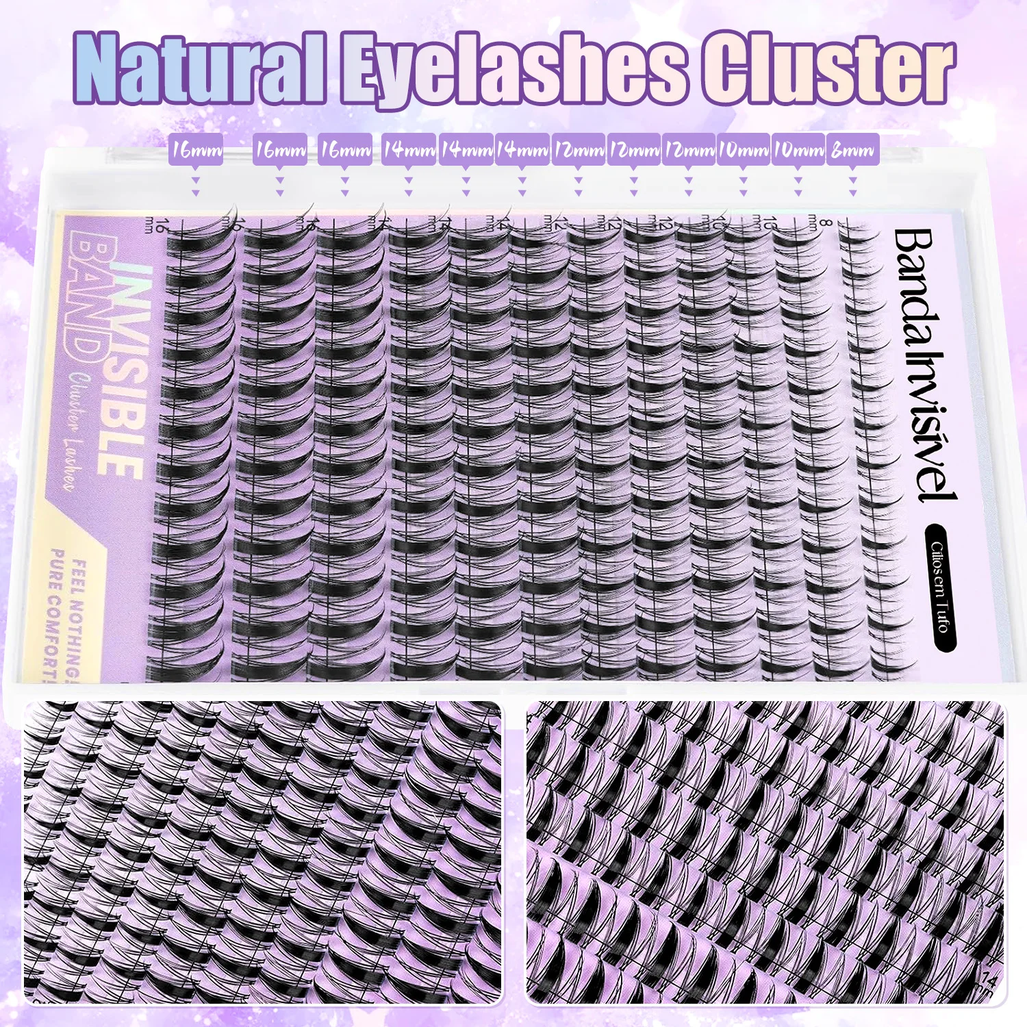 DIY Spiky Anime Lash Clusters Kit Invisible Band 8-16mm Mixed Length Cluster Eyelashes Natural Wispy Wet Look with Bond Seal Rem