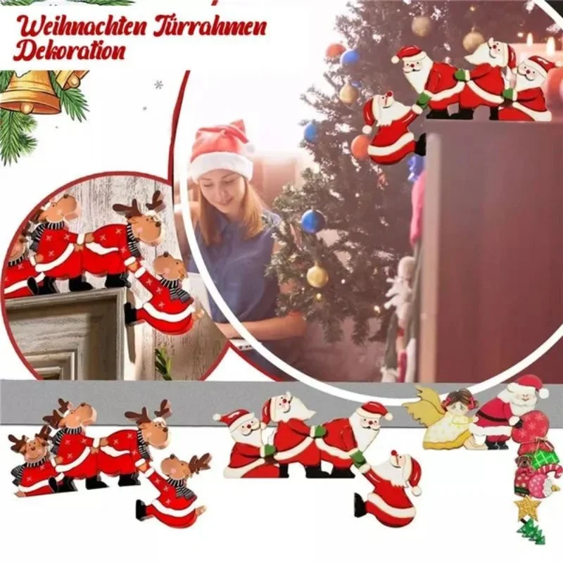 Funny Christmas Door Frame Decorations  Corner Wooden Puzzle Christian Corner Oranments Xmas Door Stickers Funny Home Decoration