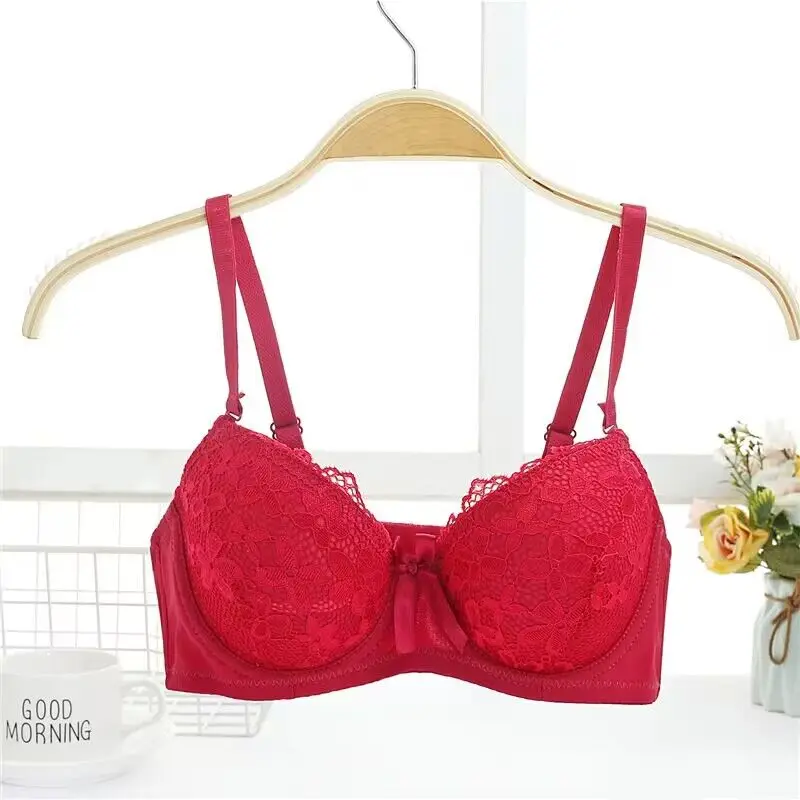 Women Lace Push Up Bra with Underwire Sexy Bow Bralette Female Underwear Lingerie Adjustable Straps Gathered Brassiere 2023