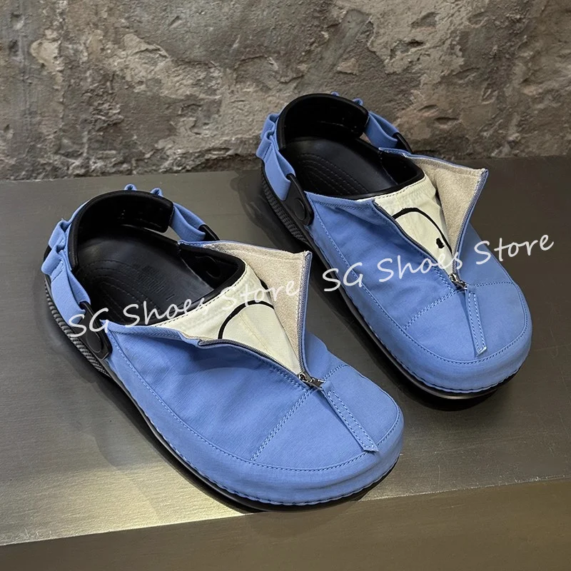 

Summer Breathable Casual Zippers Sandals for Men Chunky Platform Slip-On Outside Slippers Male Driving Shoes