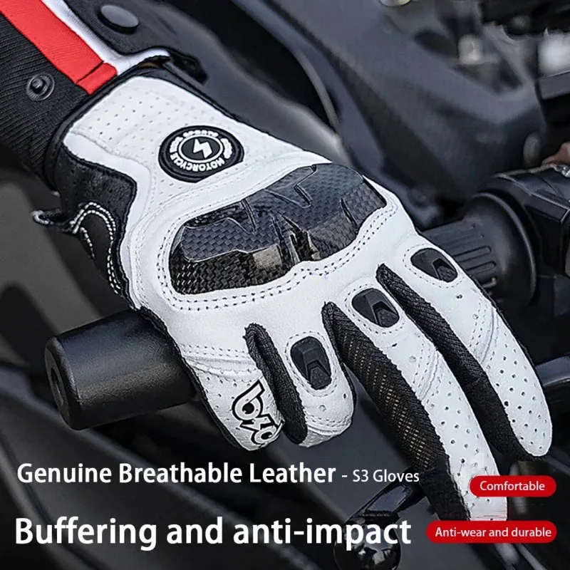 Guantes Vintage de cuero genuino para motocicleta, manoplas de carreras para Motocross, primavera, verano y otoño