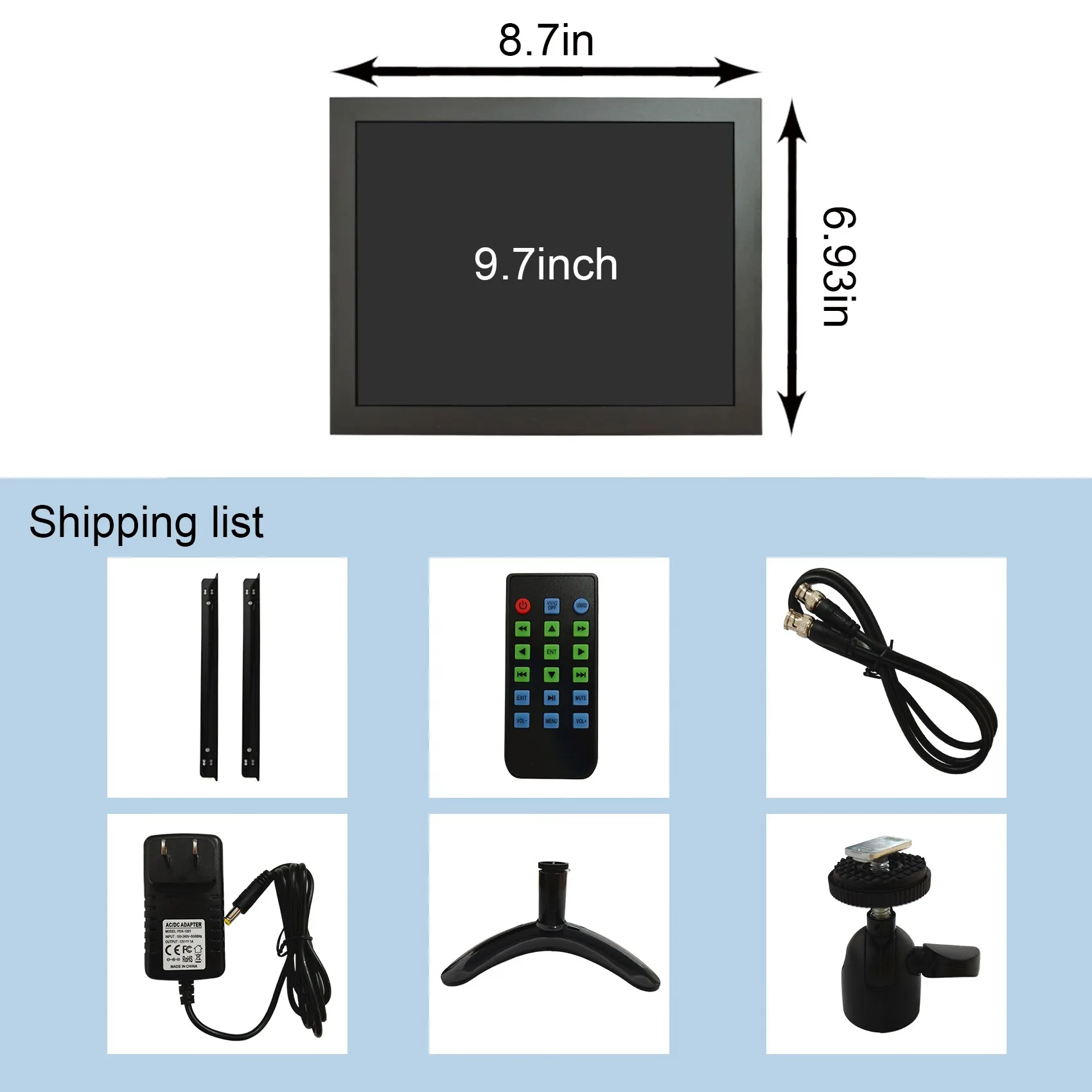 10 インチ 1024x768 VGA AV BNC 入力ポート IPS LCD モニター、ブラックメタルケース付き
