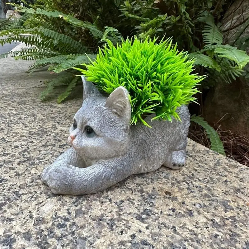 R9UF Resin Fleshy Plant Pot Kitten Planter Plant Flowerpot Ornament for Fleshy Plant Cactuses Container for Home Balcony