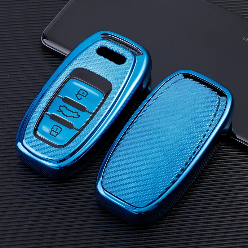 Carbon Fiber TPU Car Key Case Cover Shell For Audi A1 A3 A4 A6 A5 A7 A8 Q5 S4 S5 S6 B7 B8 Q7 TT Keyless Fob Holder Accessories