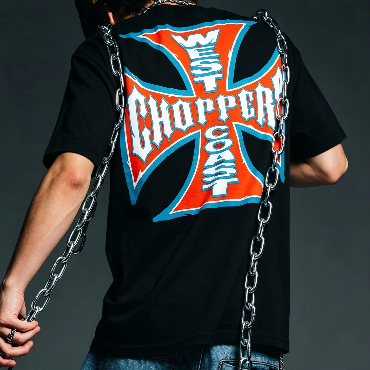 2026 New Pop Family Matching Oversized Unisex Streetwear T Shirt West Coast Chopper Retro Cross Biker Back Print Graphic Tee