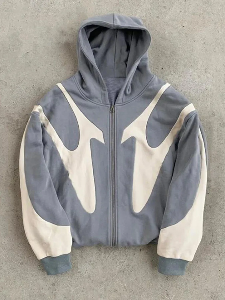 American Retro Devil Pattern Hoodies Women Y2K Zip Up Sweatshirts Harajuku Casual Couple Hood Shirt Street Hip Hop Fashion Coats
