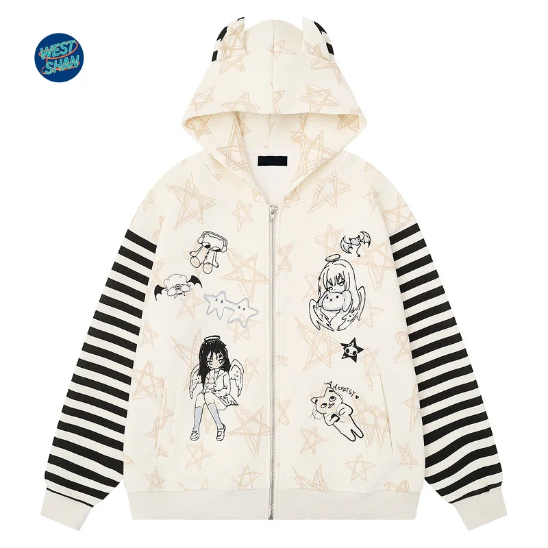 WESTSHAN أعلى جودة الاتحاد الأوروبي الولايات المتحدة حجم Y2K الملابس الكرتون لطيف آذان ستار المشارب البلوز المرأة خريف شتاء كامل ستار قلنسوة بسحاب